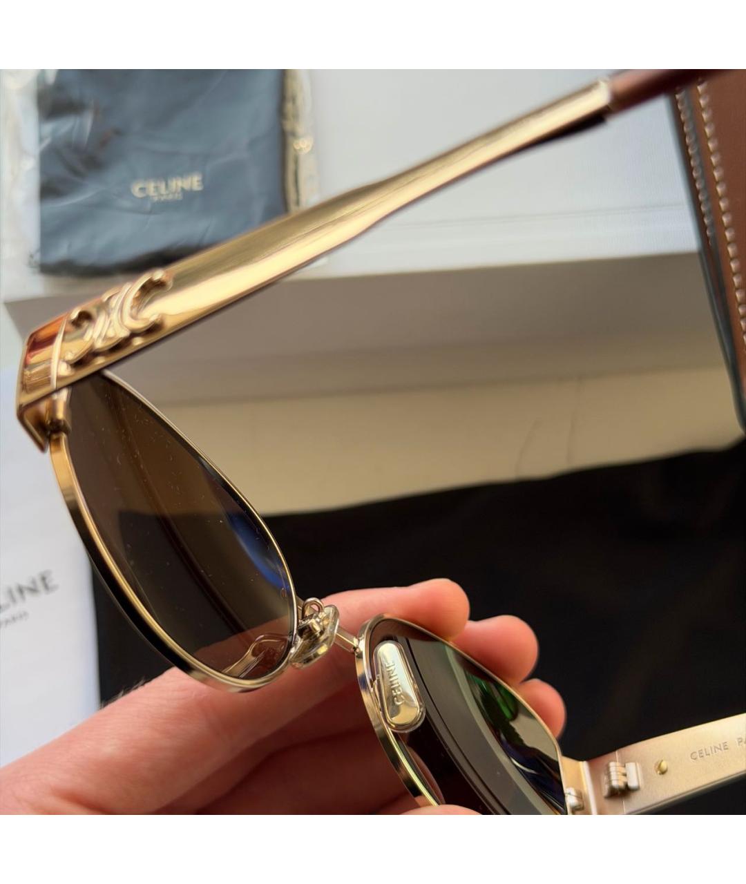 CELINE Коричневые металлические солнцезащитные очки, фото 6