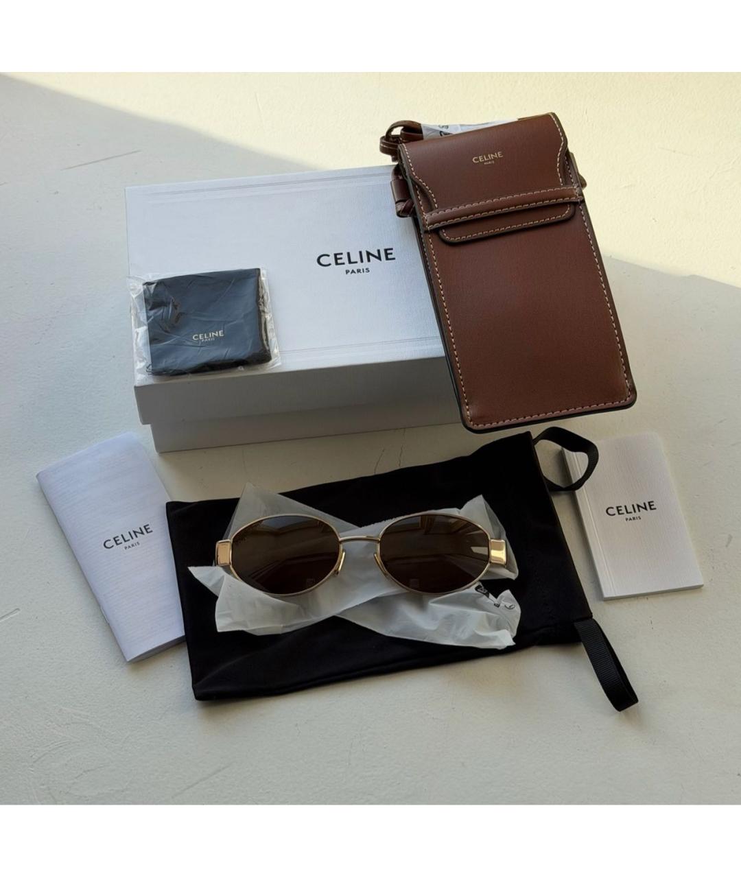 CELINE Коричневые металлические солнцезащитные очки, фото 3