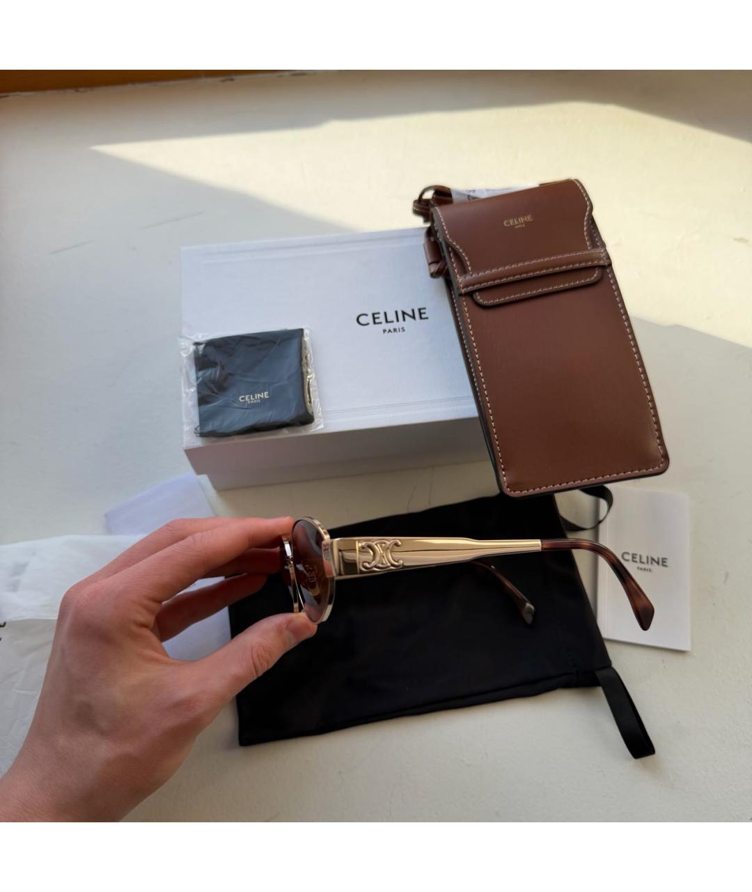 CELINE Коричневые металлические солнцезащитные очки, фото 4