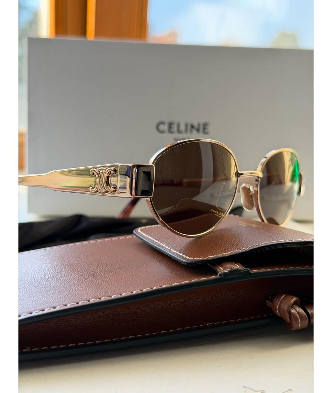 CELINE Коричневые металлические солнцезащитные очки, фото 8