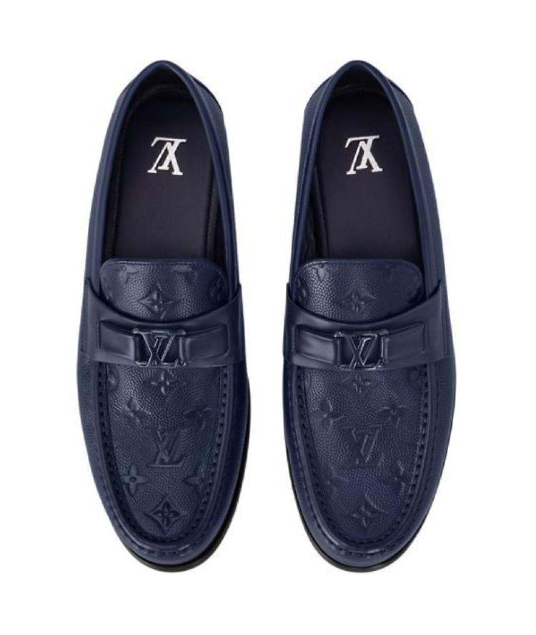 LOUIS VUITTON Синие кожаные лоферы, фото 4