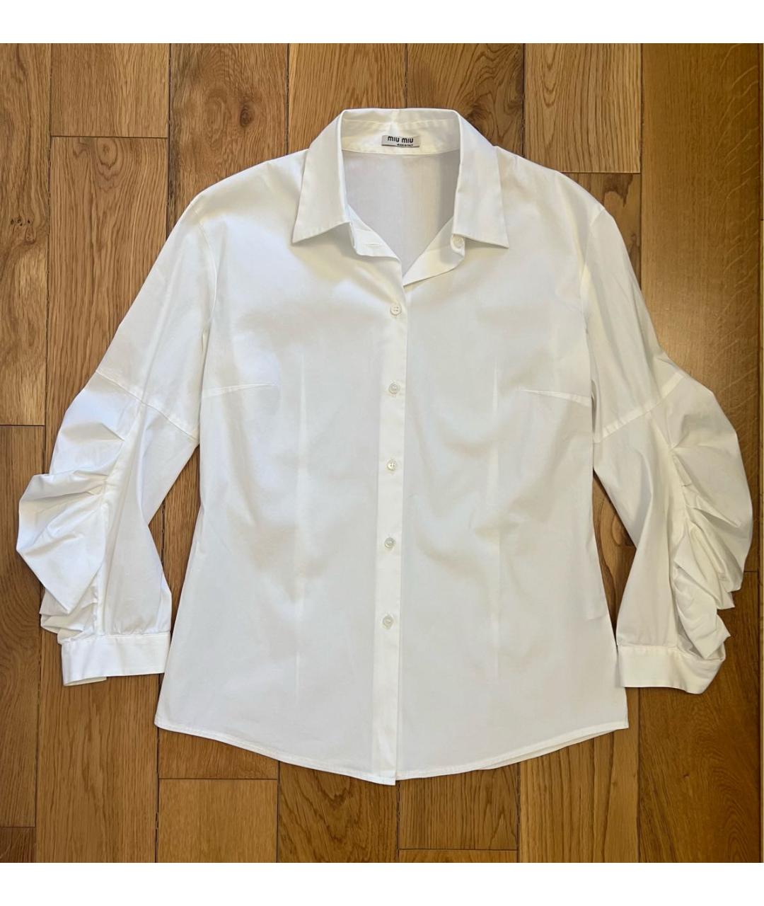 MIU MIU Белая хлопко-эластановая рубашка, фото 9
