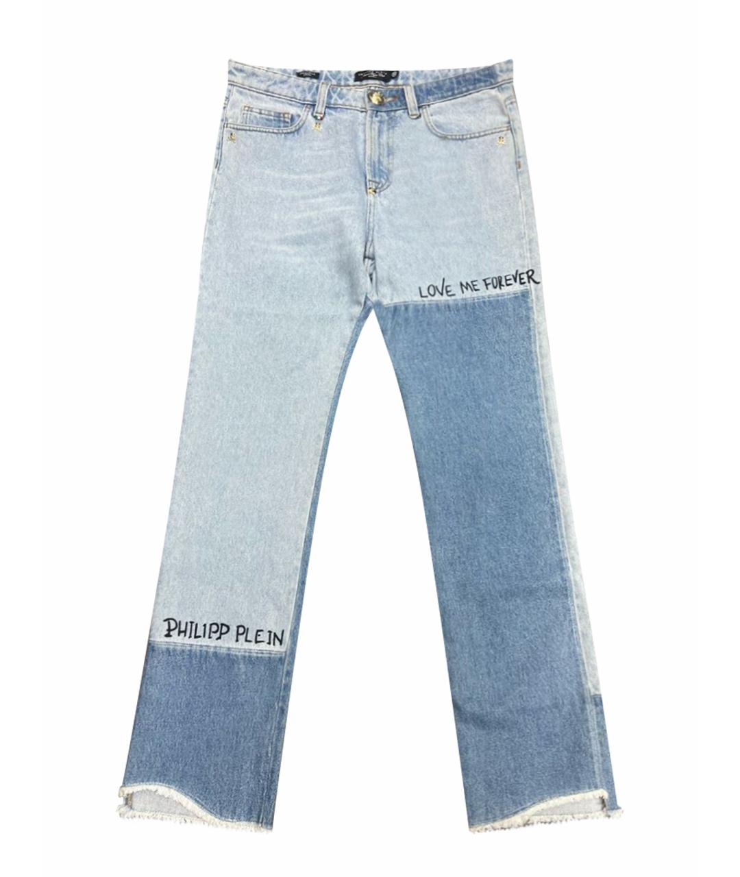 PHILIPP PLEIN Голубые хлопко-эластановые прямые джинсы, фото 1