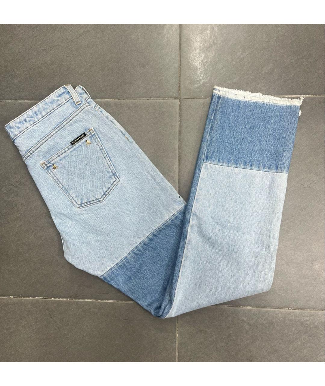 PHILIPP PLEIN Голубые хлопко-эластановые прямые джинсы, фото 3