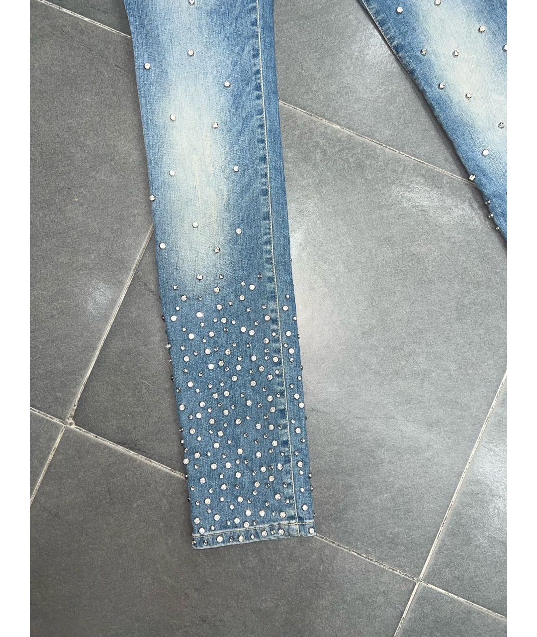 PHILIPP PLEIN Голубые хлопко-эластановые прямые джинсы, фото 2