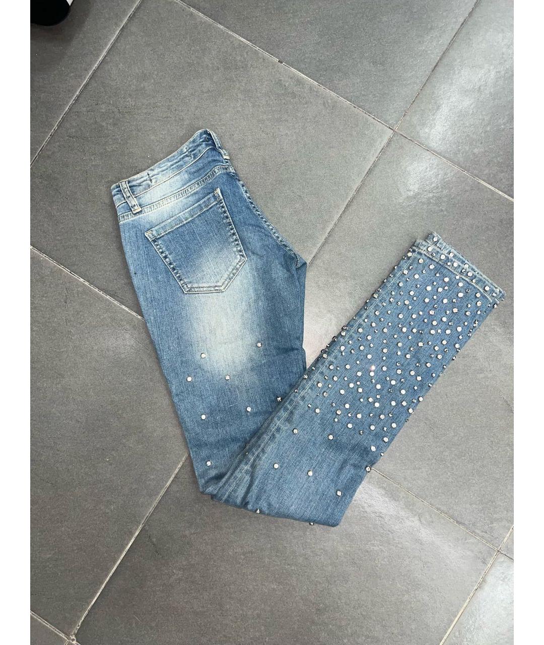 PHILIPP PLEIN Голубые хлопко-эластановые прямые джинсы, фото 7