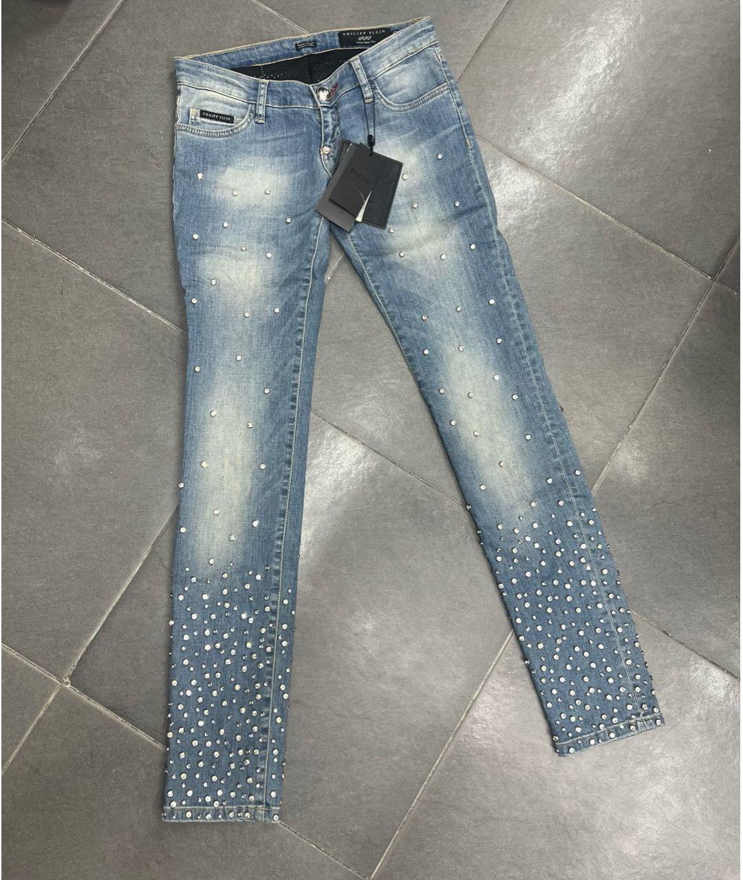 PHILIPP PLEIN Голубые хлопко-эластановые прямые джинсы, фото 8