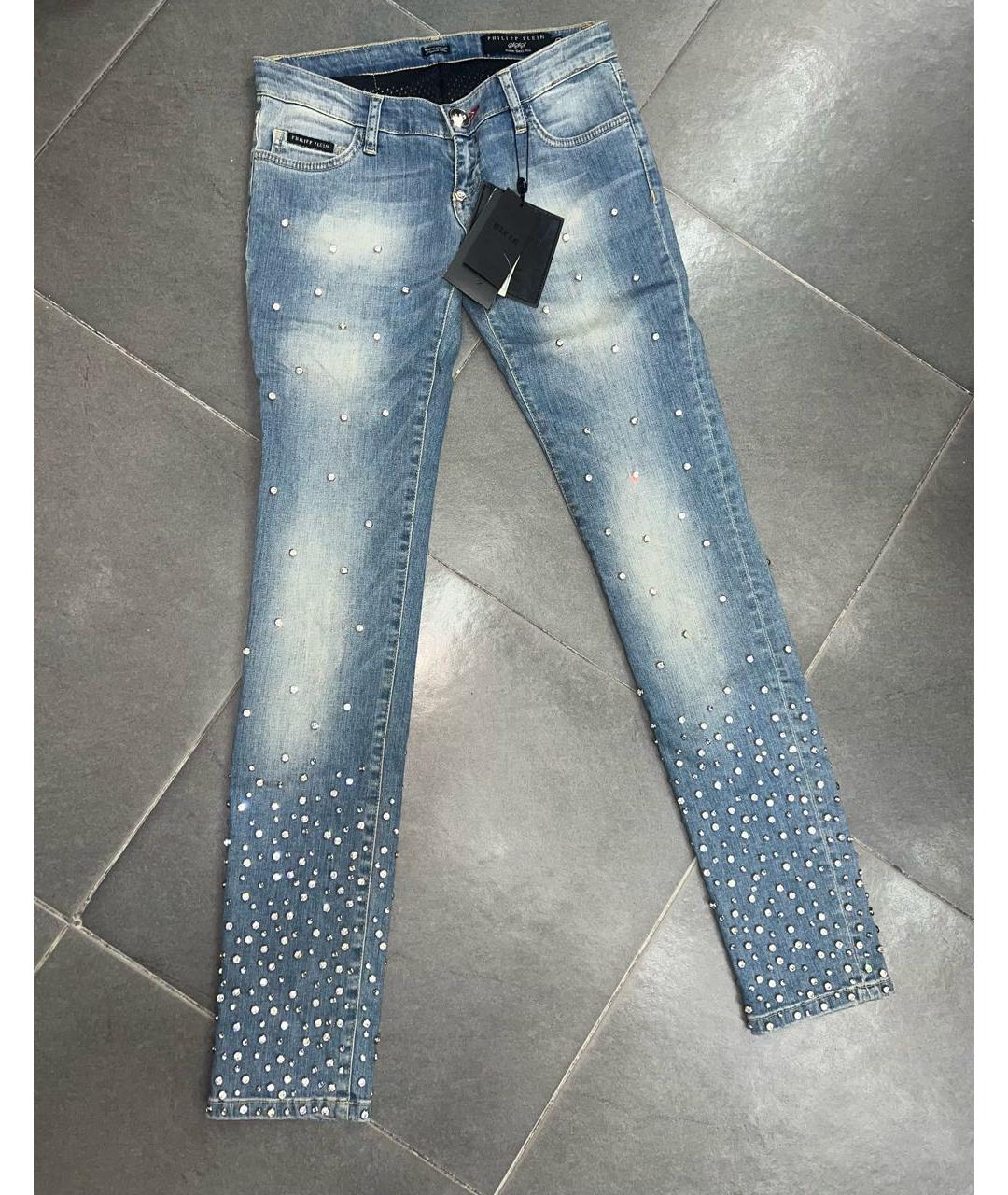 PHILIPP PLEIN Голубые хлопко-эластановые прямые джинсы, фото 6