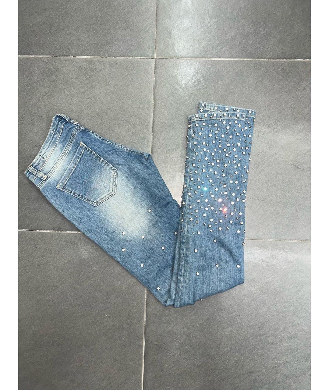 PHILIPP PLEIN Голубые хлопко-эластановые прямые джинсы, фото 5