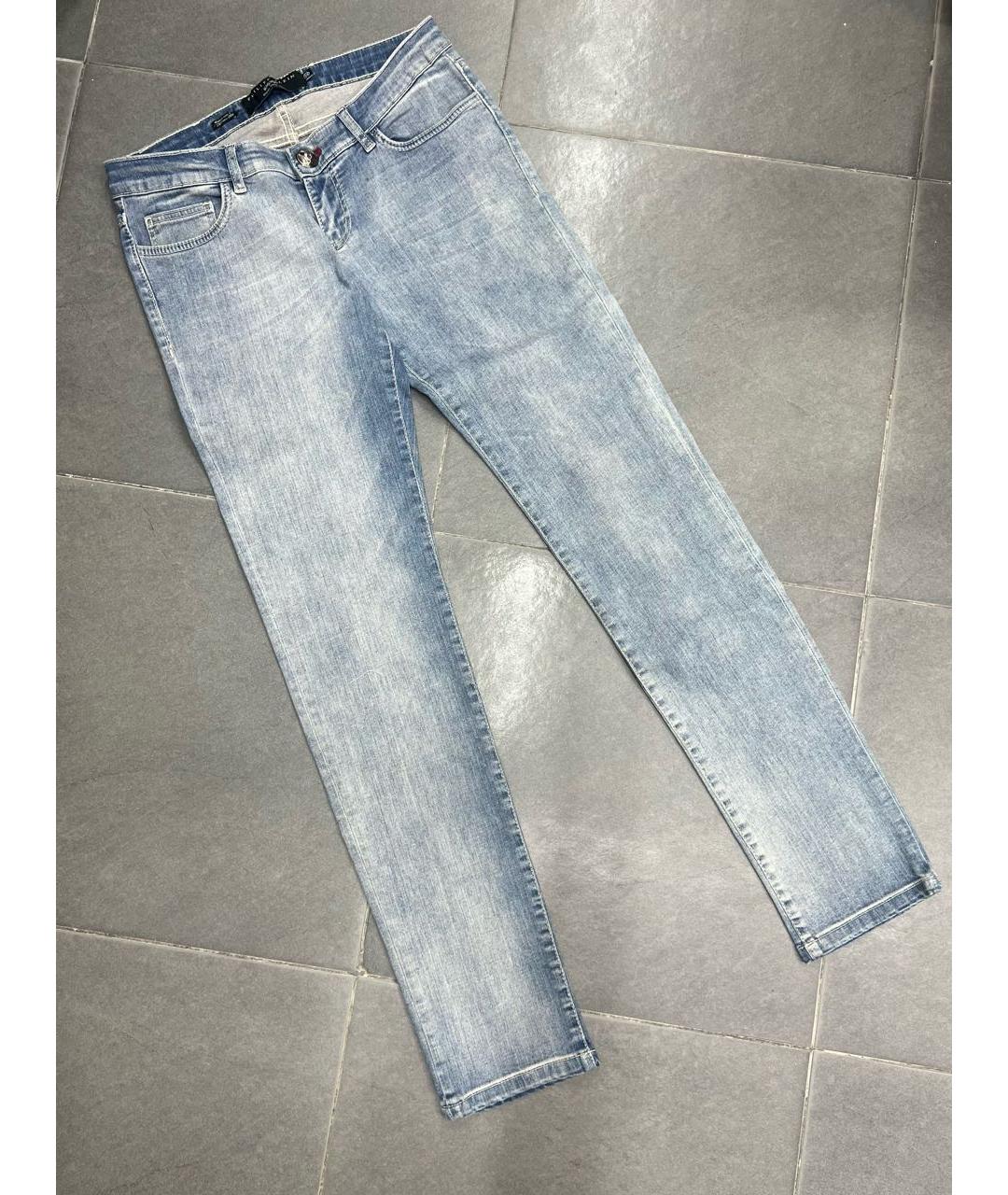 PHILIPP PLEIN Голубые хлопко-эластановые прямые джинсы, фото 5