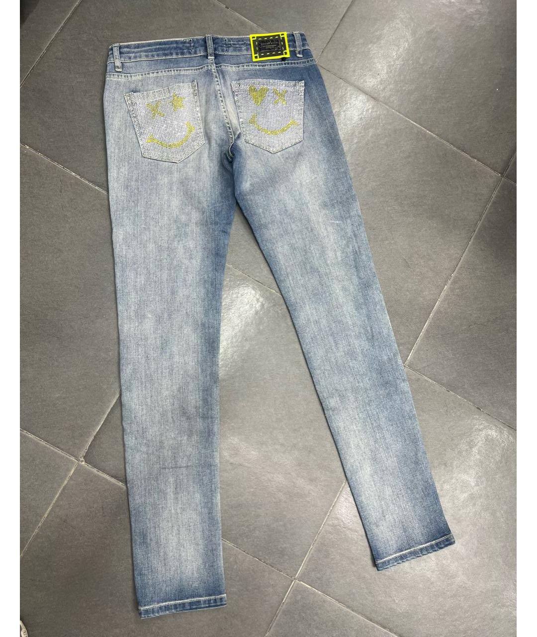 PHILIPP PLEIN Голубые хлопко-эластановые прямые джинсы, фото 6