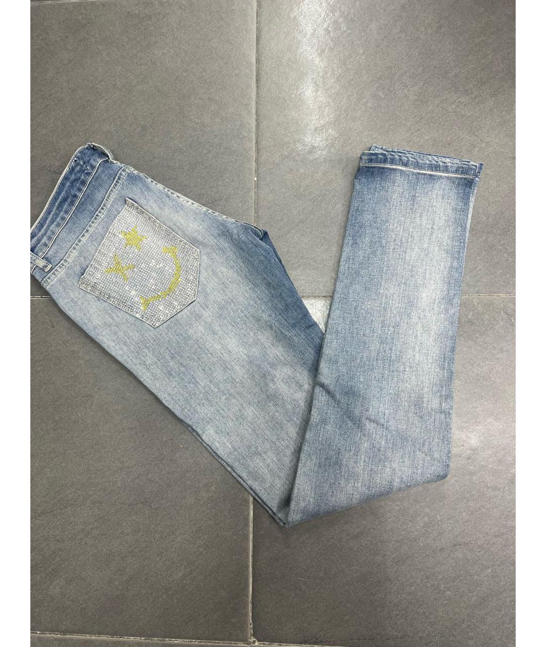 PHILIPP PLEIN Голубые хлопко-эластановые прямые джинсы, фото 2