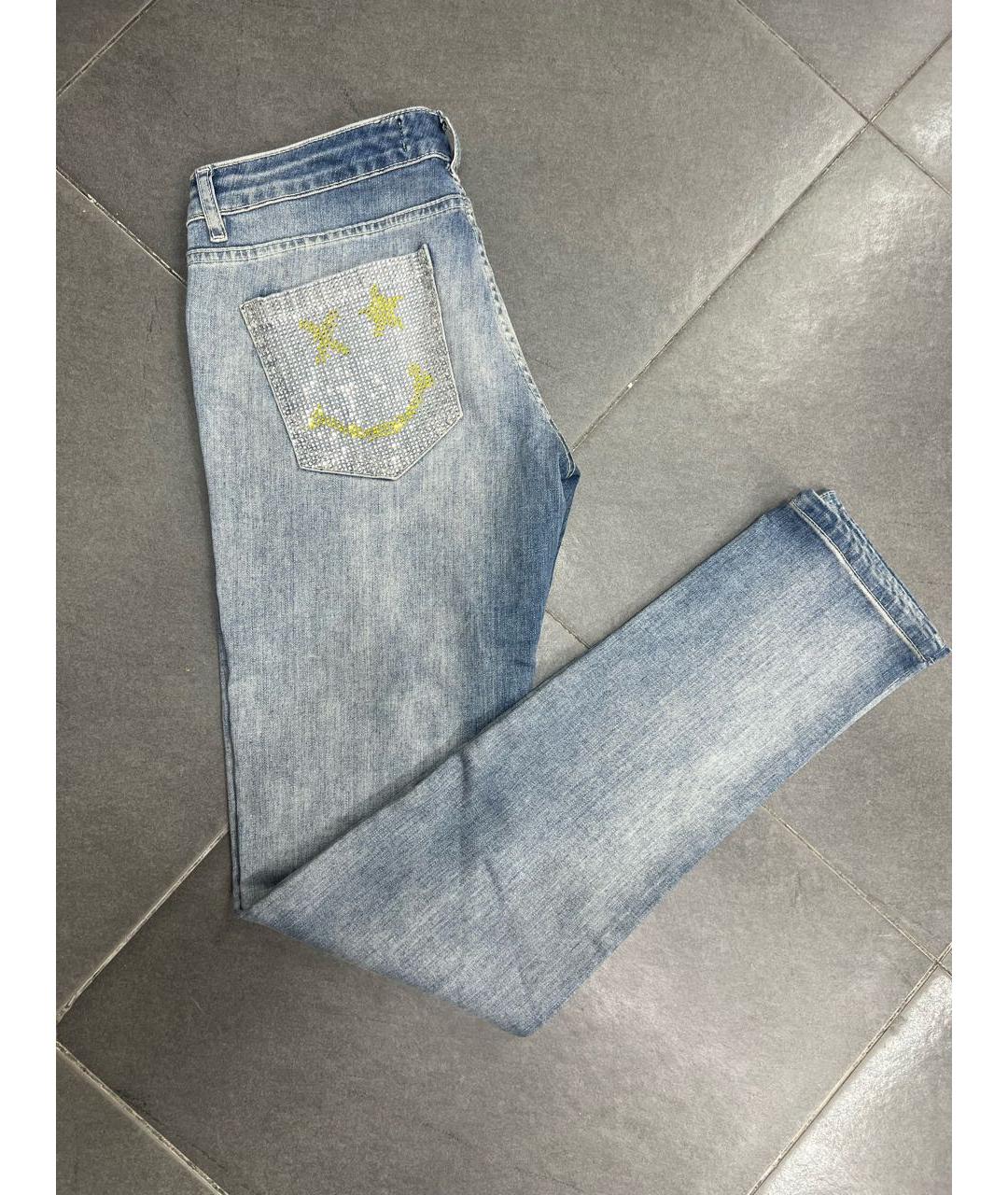 PHILIPP PLEIN Голубые хлопко-эластановые прямые джинсы, фото 3