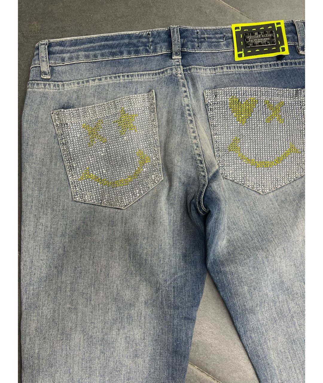 PHILIPP PLEIN Голубые хлопко-эластановые прямые джинсы, фото 7