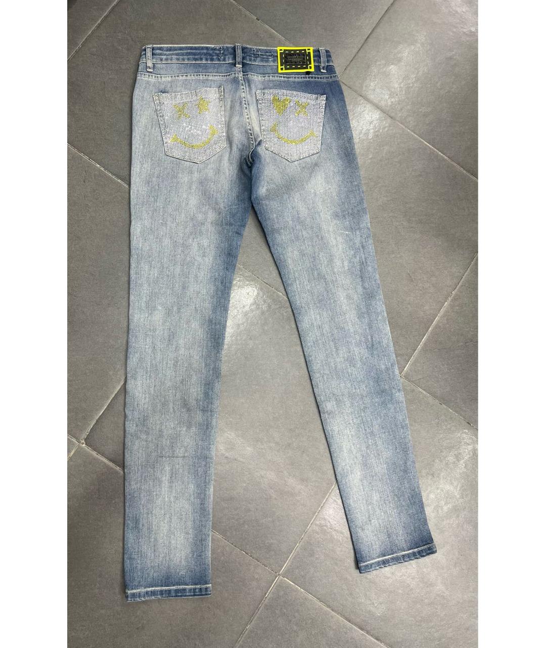 PHILIPP PLEIN Голубые хлопко-эластановые прямые джинсы, фото 4