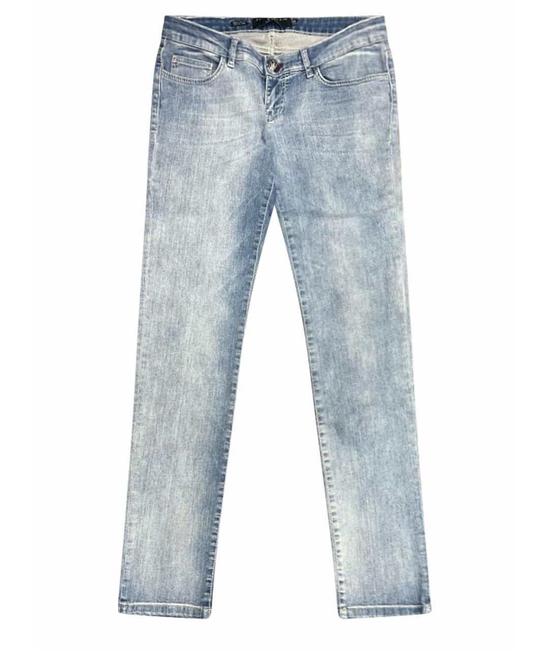 PHILIPP PLEIN Голубые хлопко-эластановые прямые джинсы, фото 1