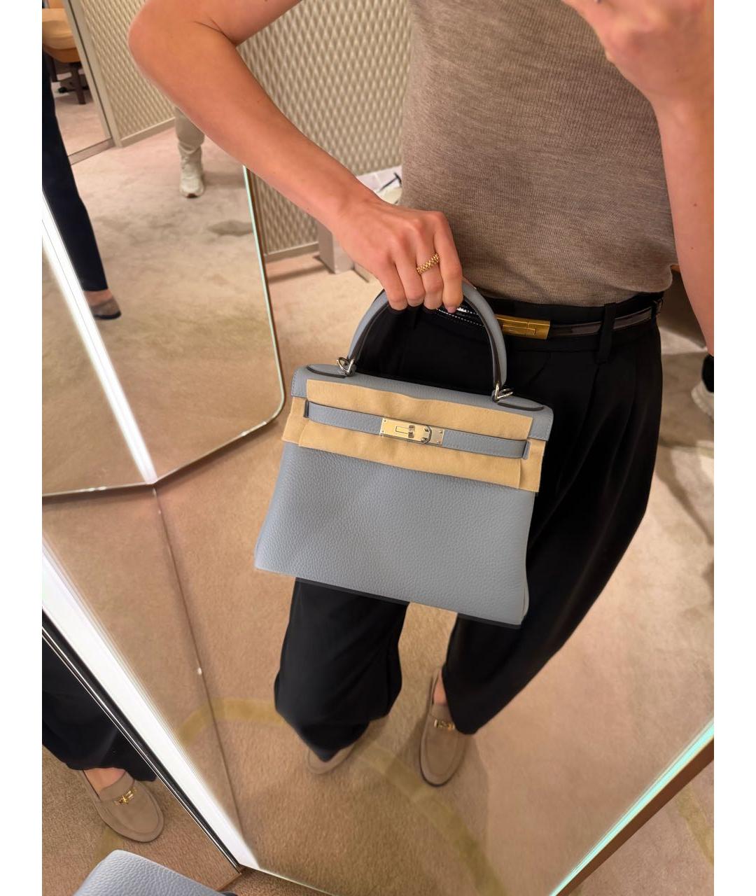 HERMES Голубая кожаная сумка тоут, фото 2