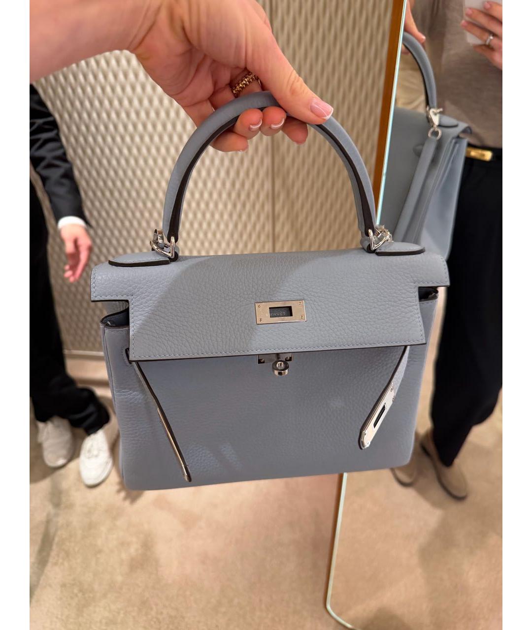 HERMES Голубая кожаная сумка тоут, фото 8