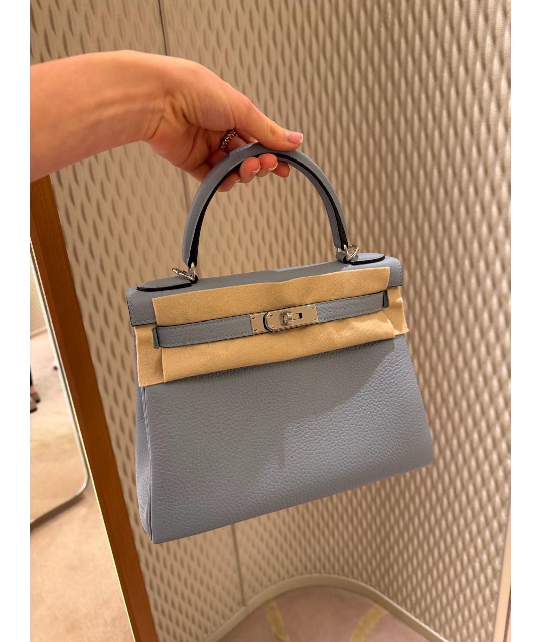 HERMES Голубая кожаная сумка тоут, фото 9