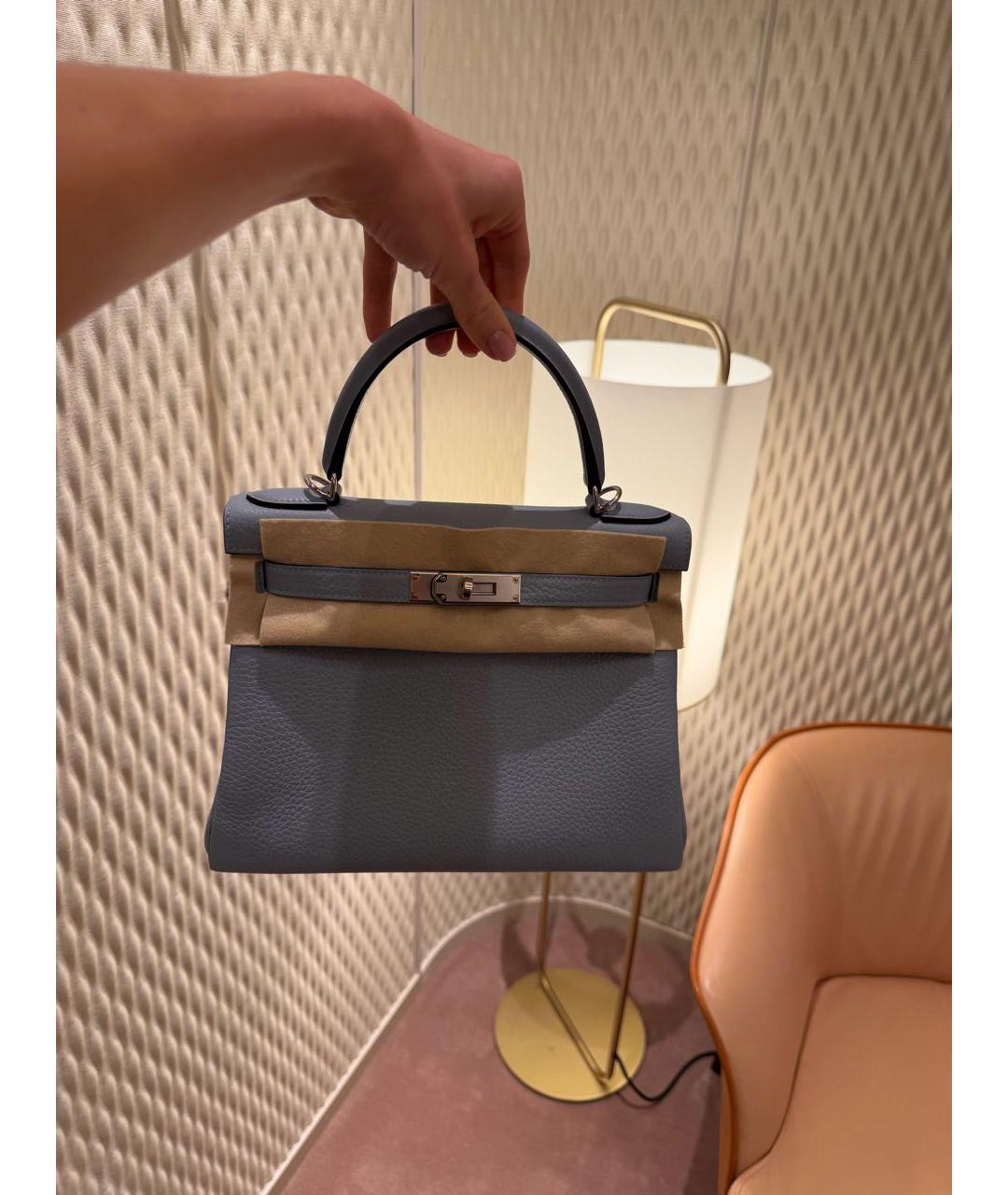 HERMES Голубая кожаная сумка тоут, фото 5