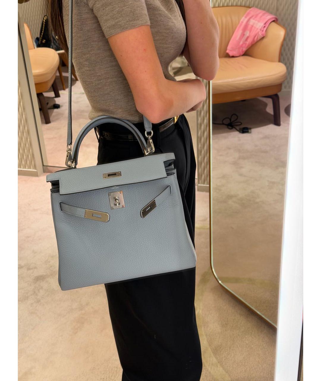HERMES Голубая кожаная сумка тоут, фото 7
