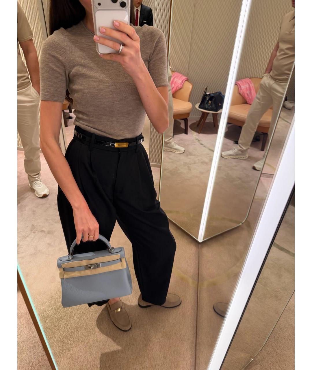 HERMES Голубая кожаная сумка тоут, фото 3