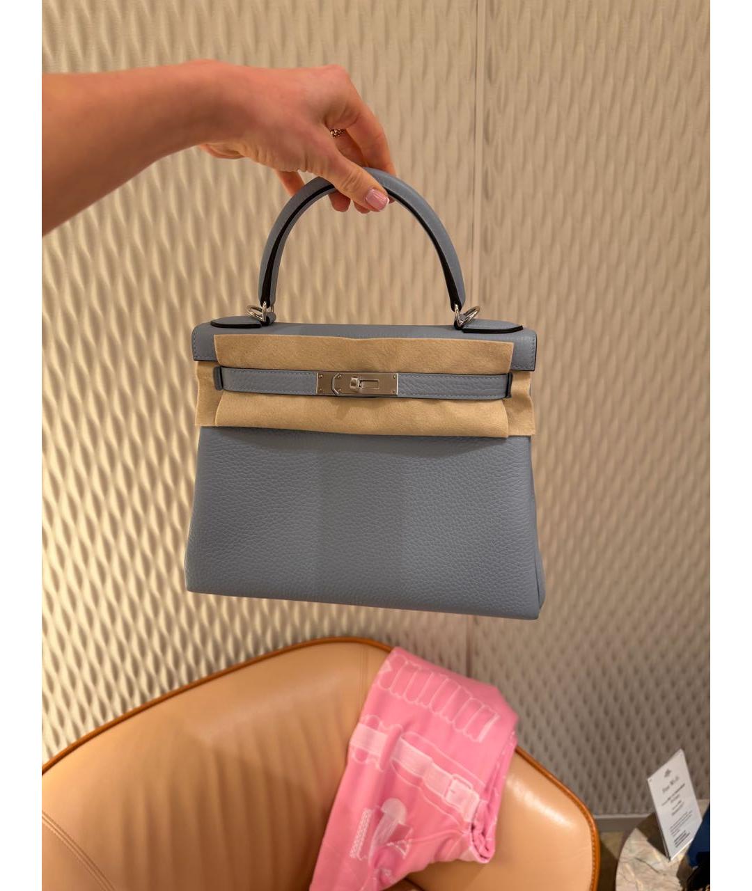 HERMES Голубая кожаная сумка тоут, фото 4