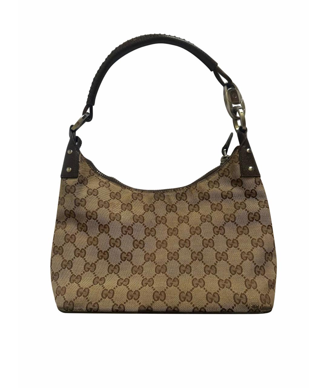 GUCCI Коричневая тканевая сумка с короткими ручками, фото 1