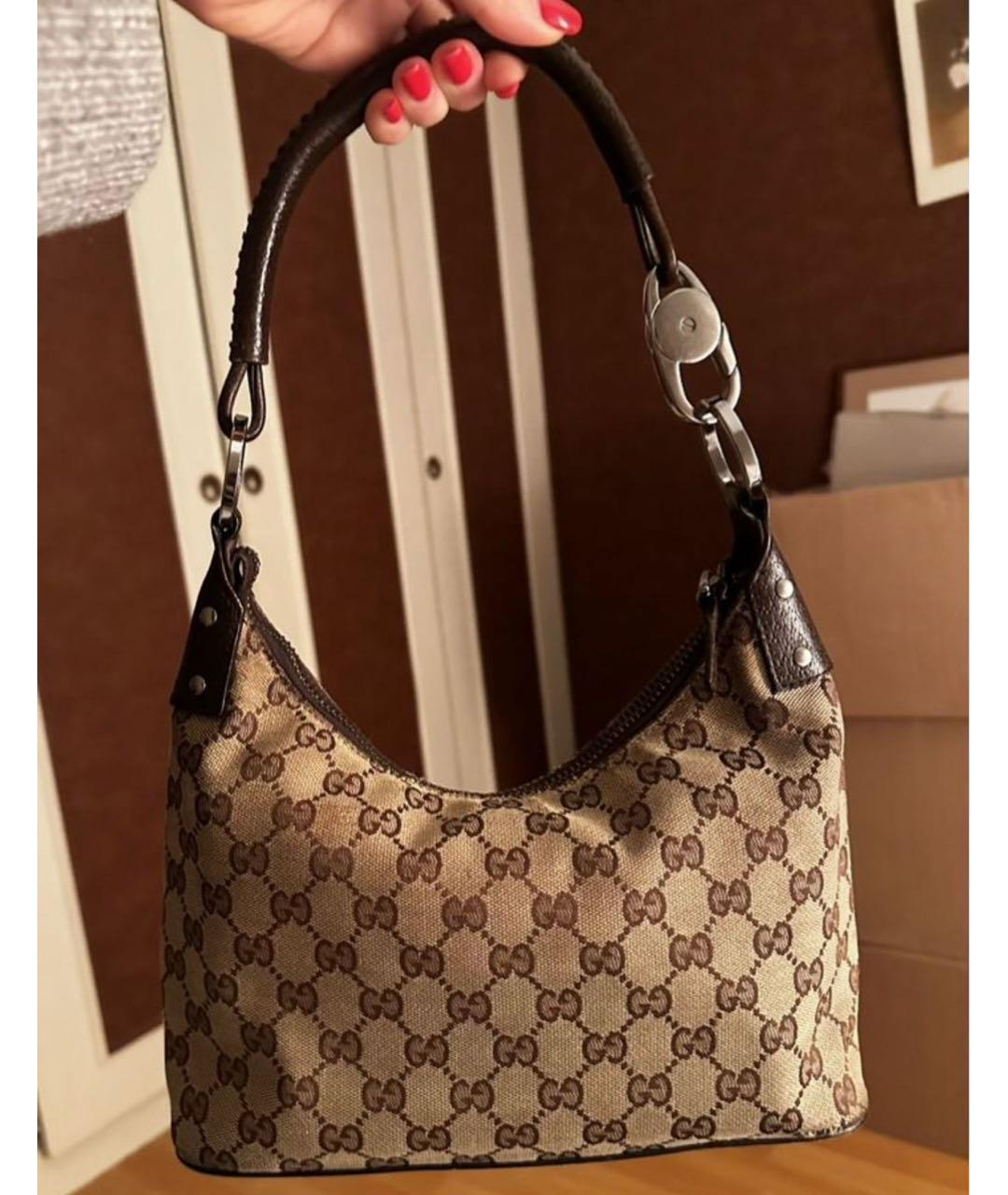 GUCCI Коричневая тканевая сумка с короткими ручками, фото 2