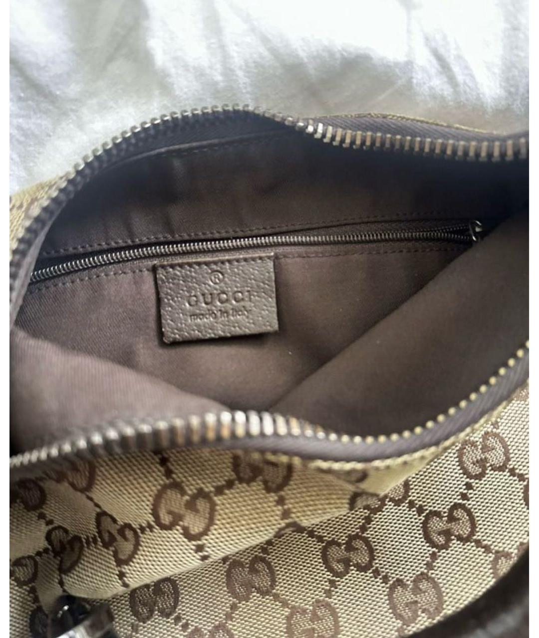 GUCCI Коричневая тканевая сумка с короткими ручками, фото 4