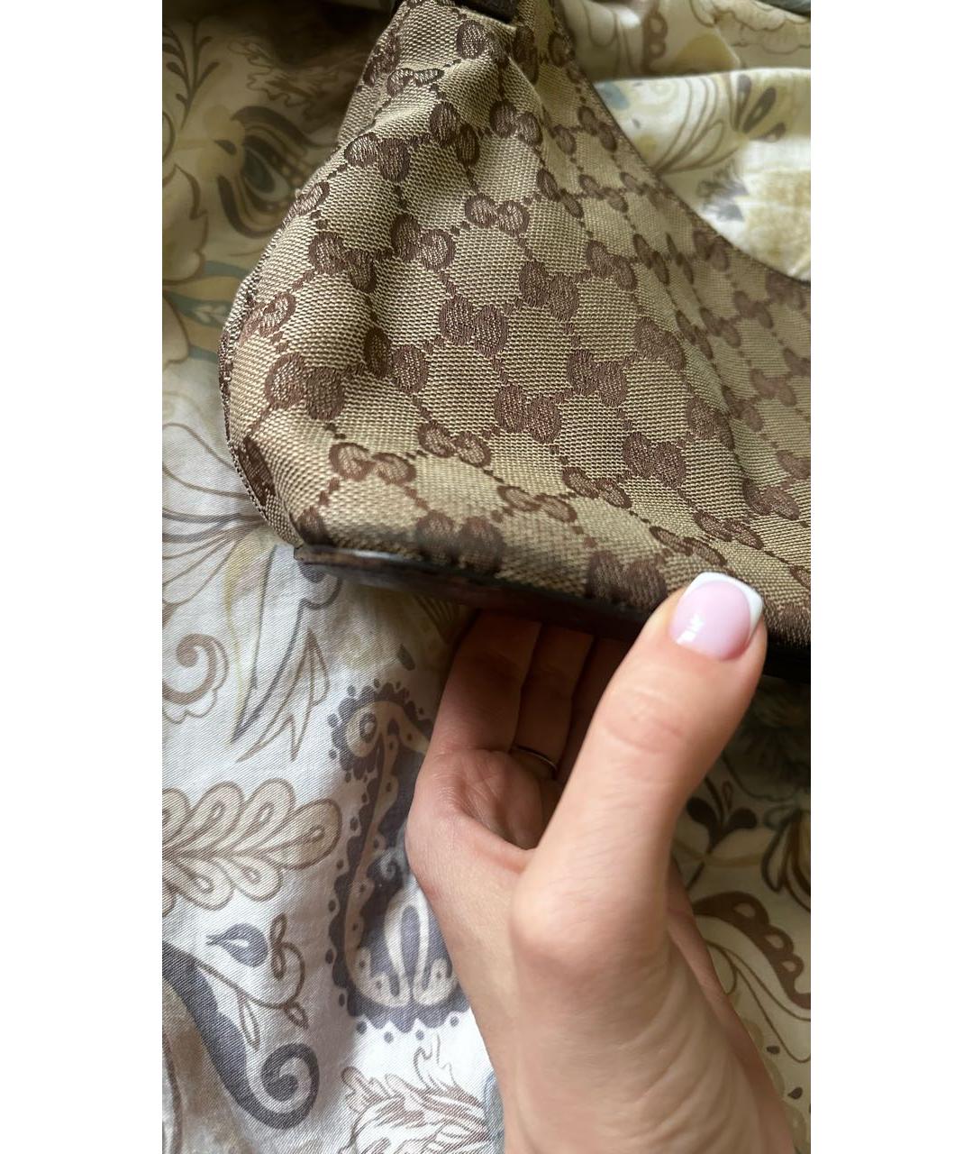 GUCCI Коричневая тканевая сумка с короткими ручками, фото 3