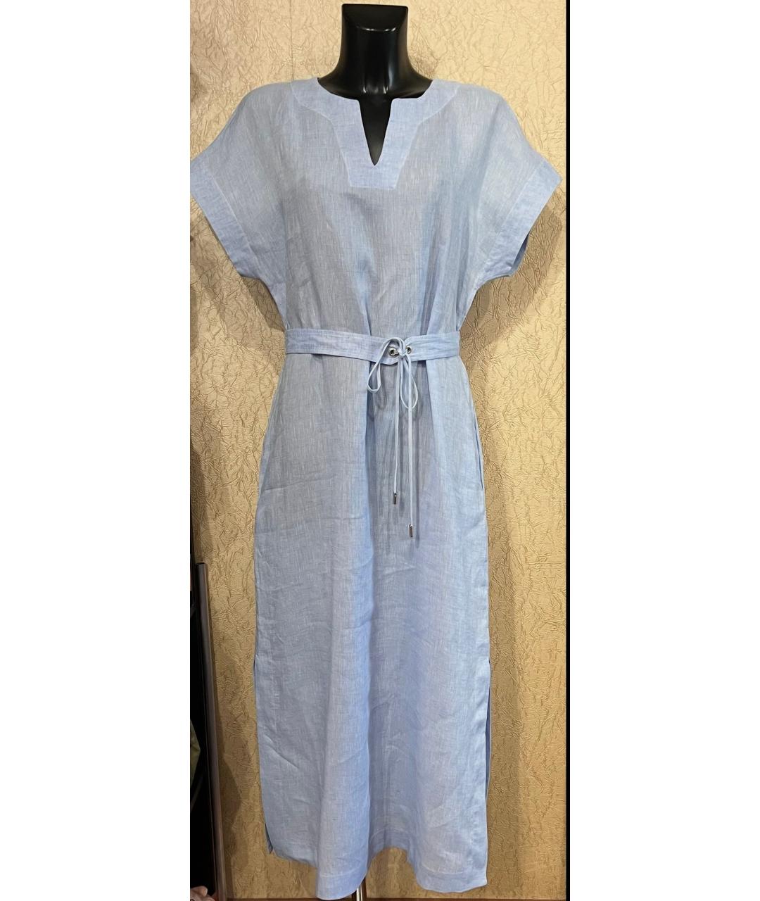 PESERICO Голубое льняное повседневное платье, фото 5