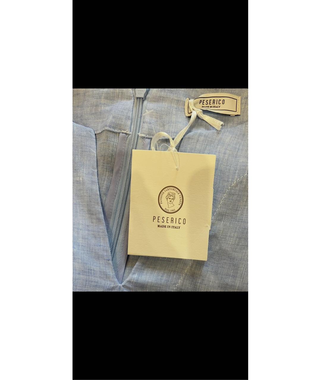PESERICO Голубое льняное повседневное платье, фото 6