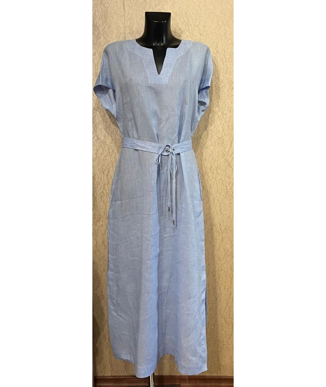 PESERICO Голубое льняное повседневное платье, фото 9