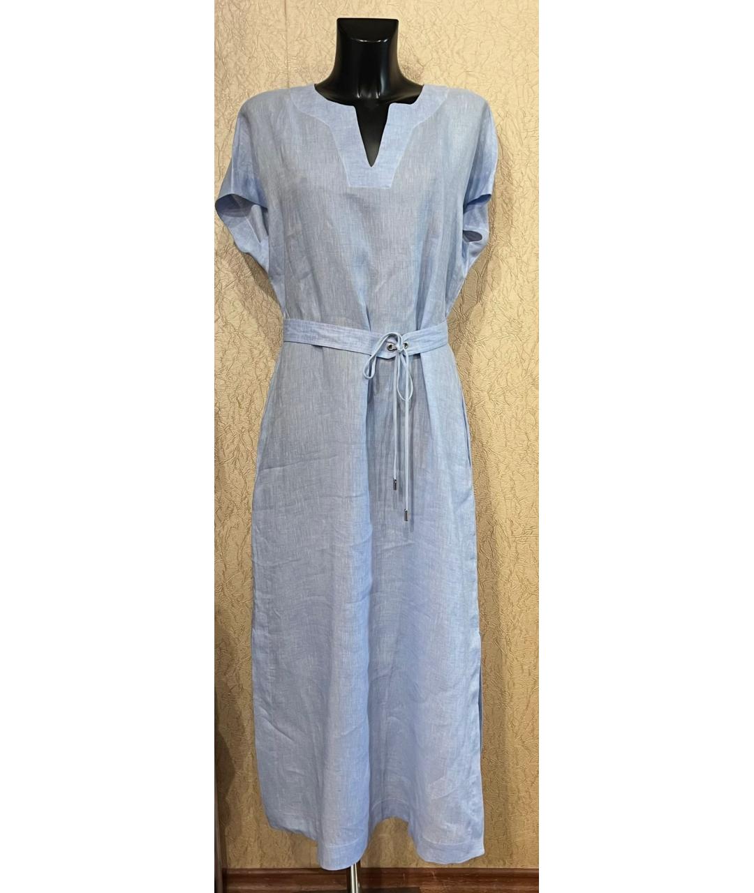PESERICO Голубое льняное повседневное платье, фото 4