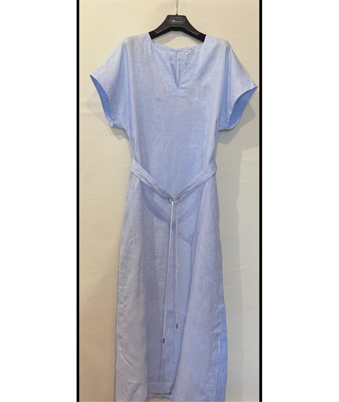 PESERICO Голубое льняное повседневное платье, фото 2