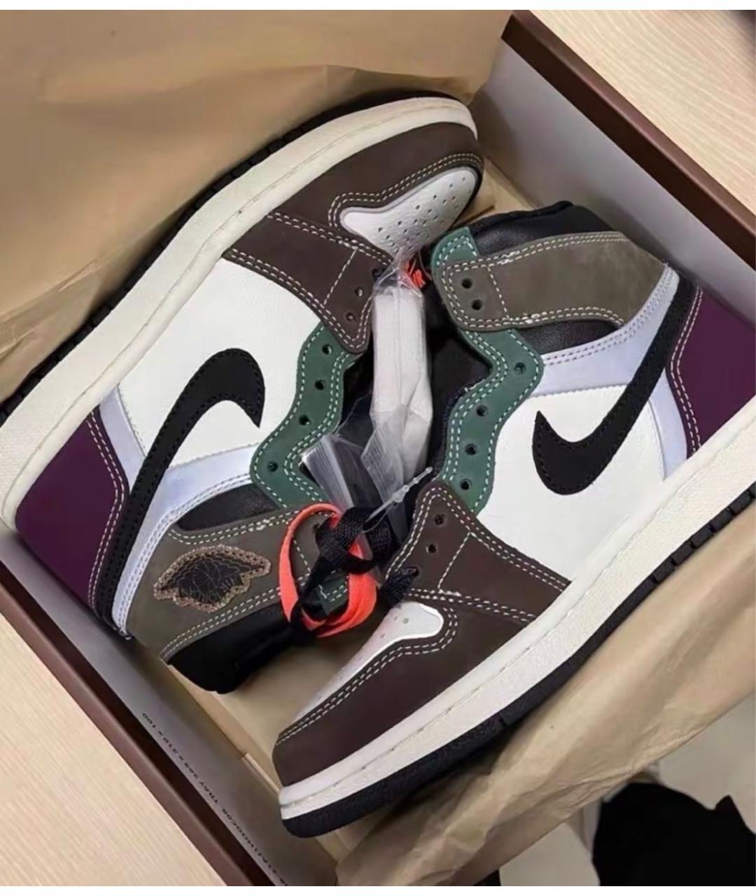 JORDAN Коричневые кожаные высокие кроссовки / кеды, фото 2