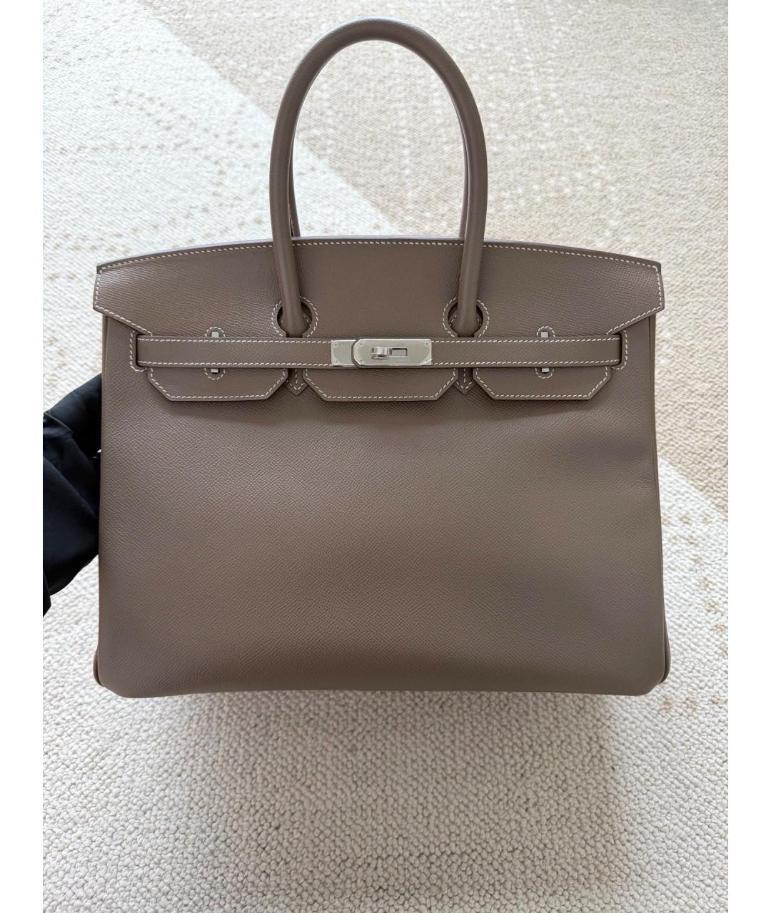 HERMES Серая кожаная сумка с короткими ручками, фото 9