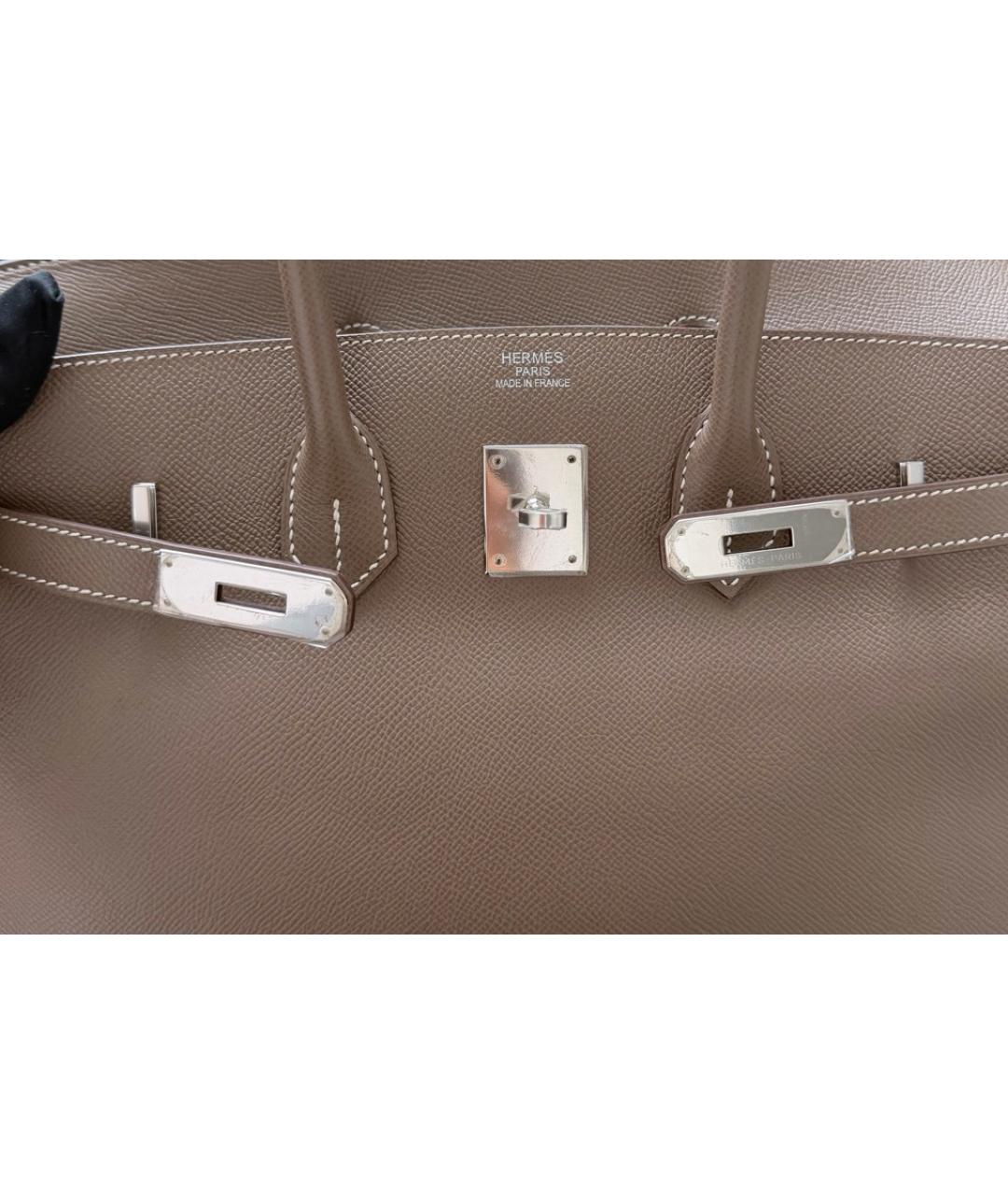 HERMES Серая кожаная сумка с короткими ручками, фото 8