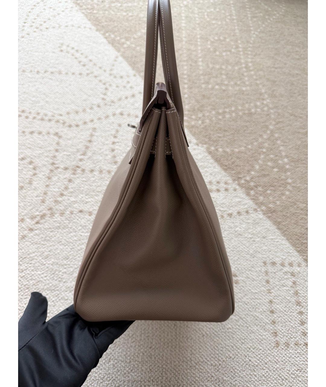 HERMES Серая кожаная сумка с короткими ручками, фото 4