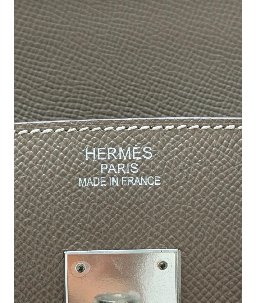 HERMES Серая кожаная сумка с короткими ручками, фото 6