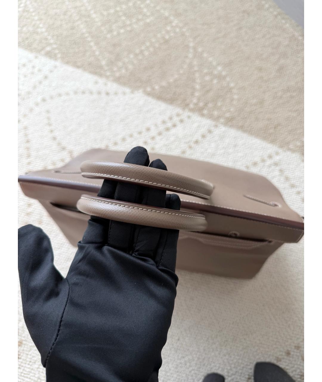 HERMES Серая кожаная сумка с короткими ручками, фото 5