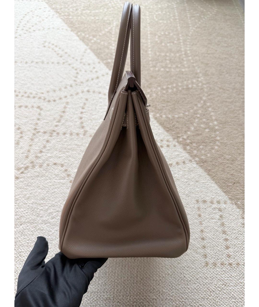 HERMES Серая кожаная сумка с короткими ручками, фото 3