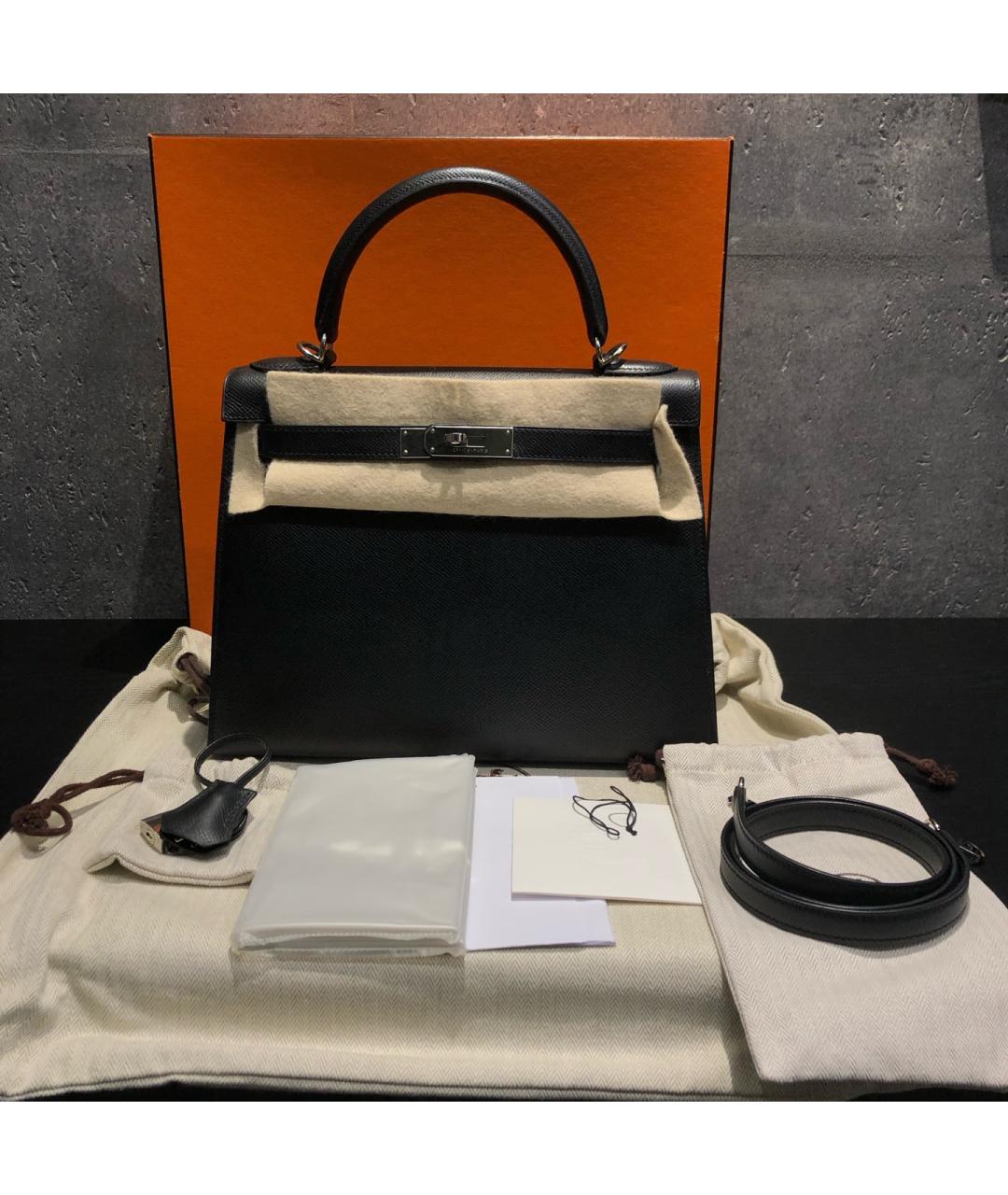 HERMES Черная кожаная сумка с короткими ручками, фото 7