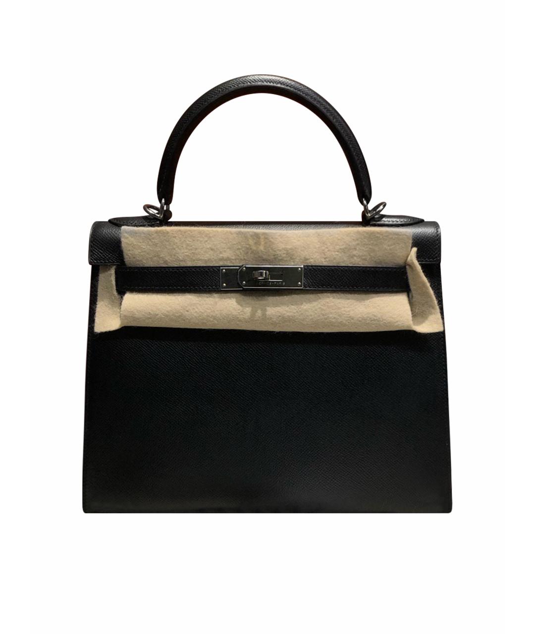 HERMES Черная кожаная сумка с короткими ручками, фото 1