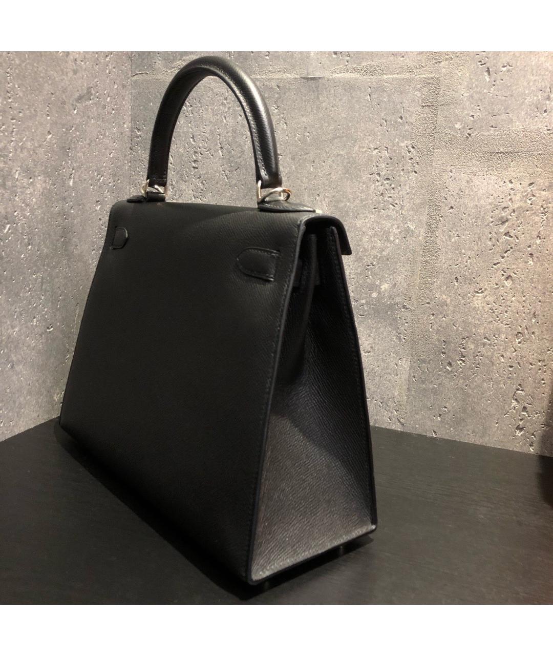 HERMES Черная кожаная сумка с короткими ручками, фото 4