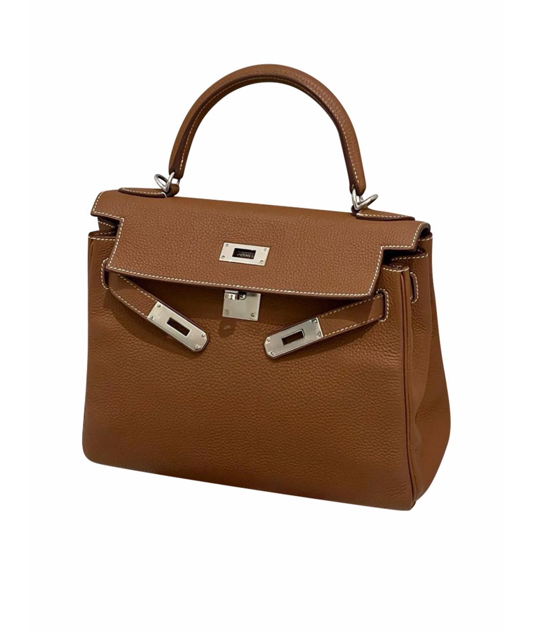 HERMES Коричневая кожаная сумка с короткими ручками, фото 1