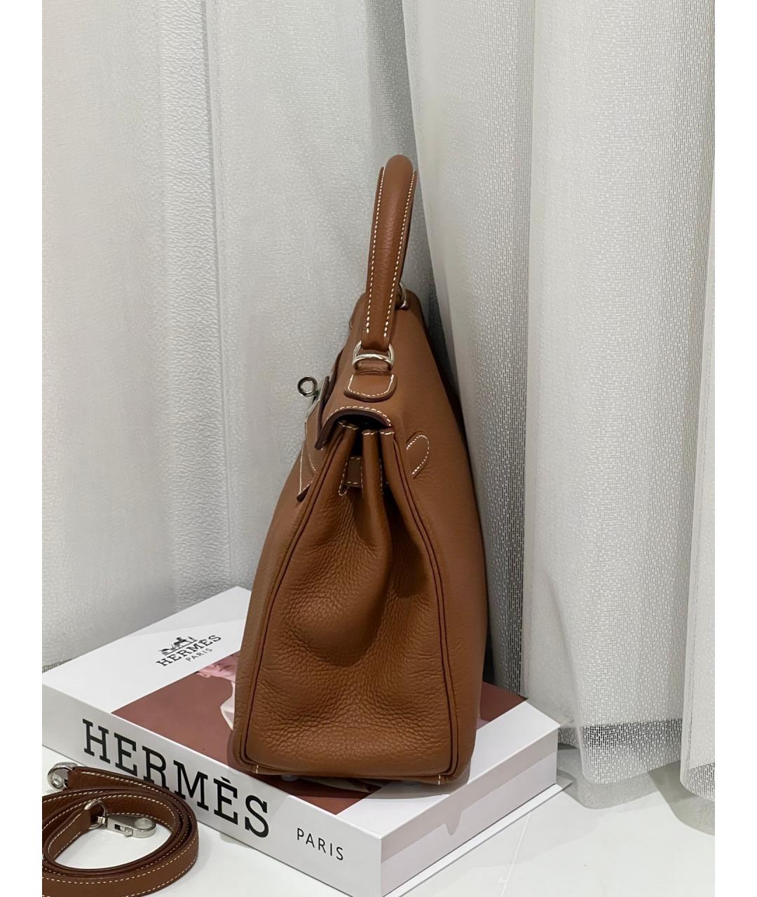 HERMES Коричневая кожаная сумка с короткими ручками, фото 5