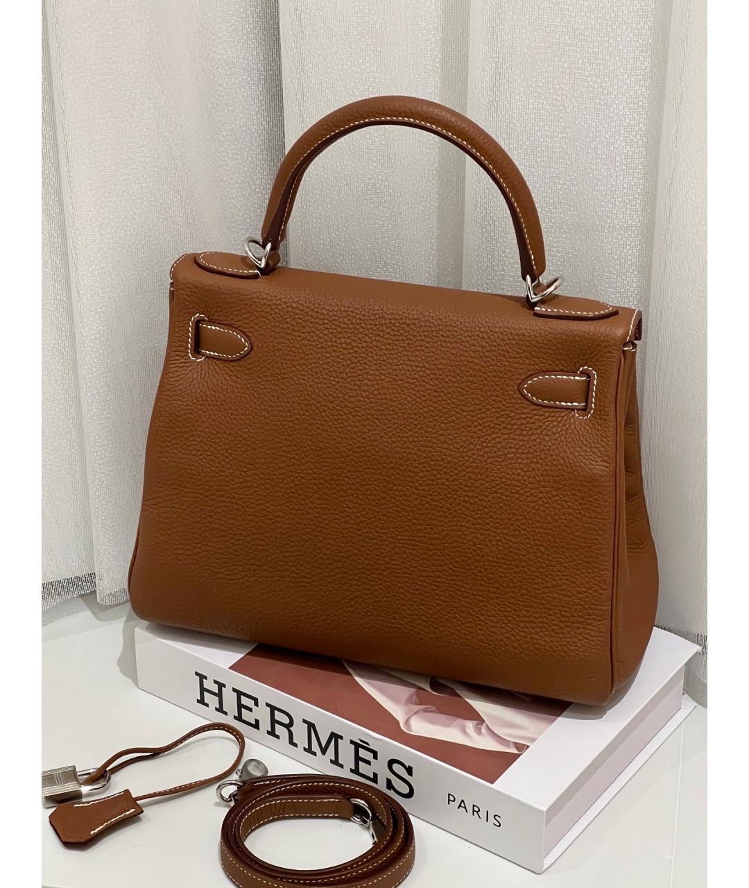 HERMES Коричневая кожаная сумка с короткими ручками, фото 2