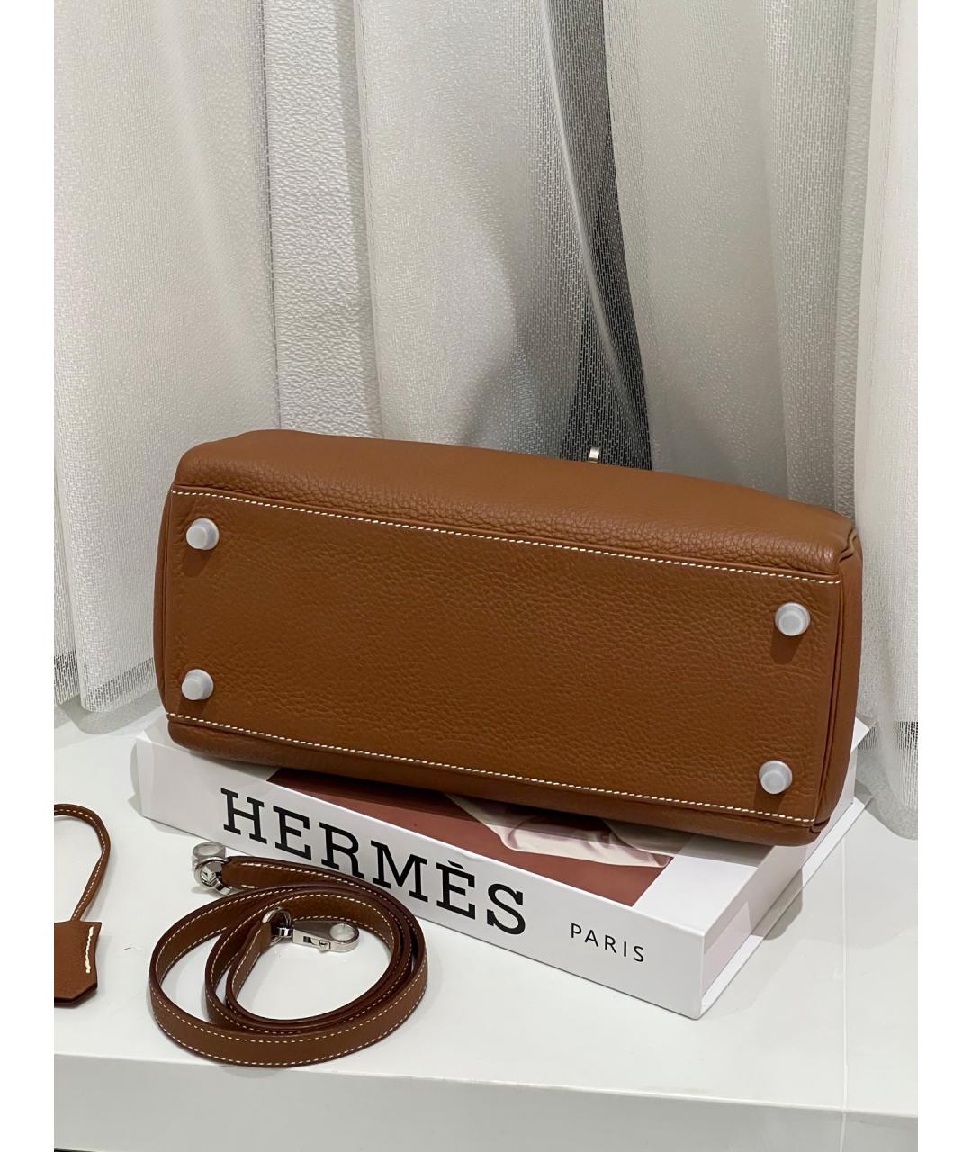 HERMES Коричневая кожаная сумка с короткими ручками, фото 3